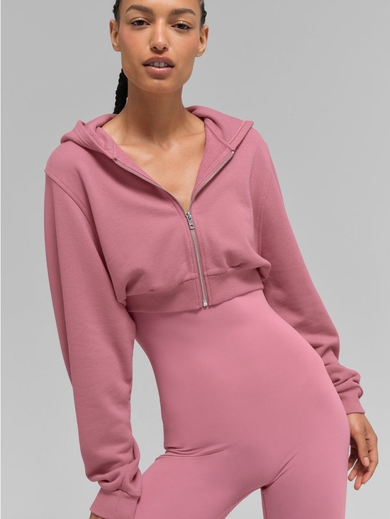 ALO Yoga Tops - Alo Yoga Pink Wild Rose Sweet Escape Zip Up Cropped Drop Sleeve Hoodie NWT